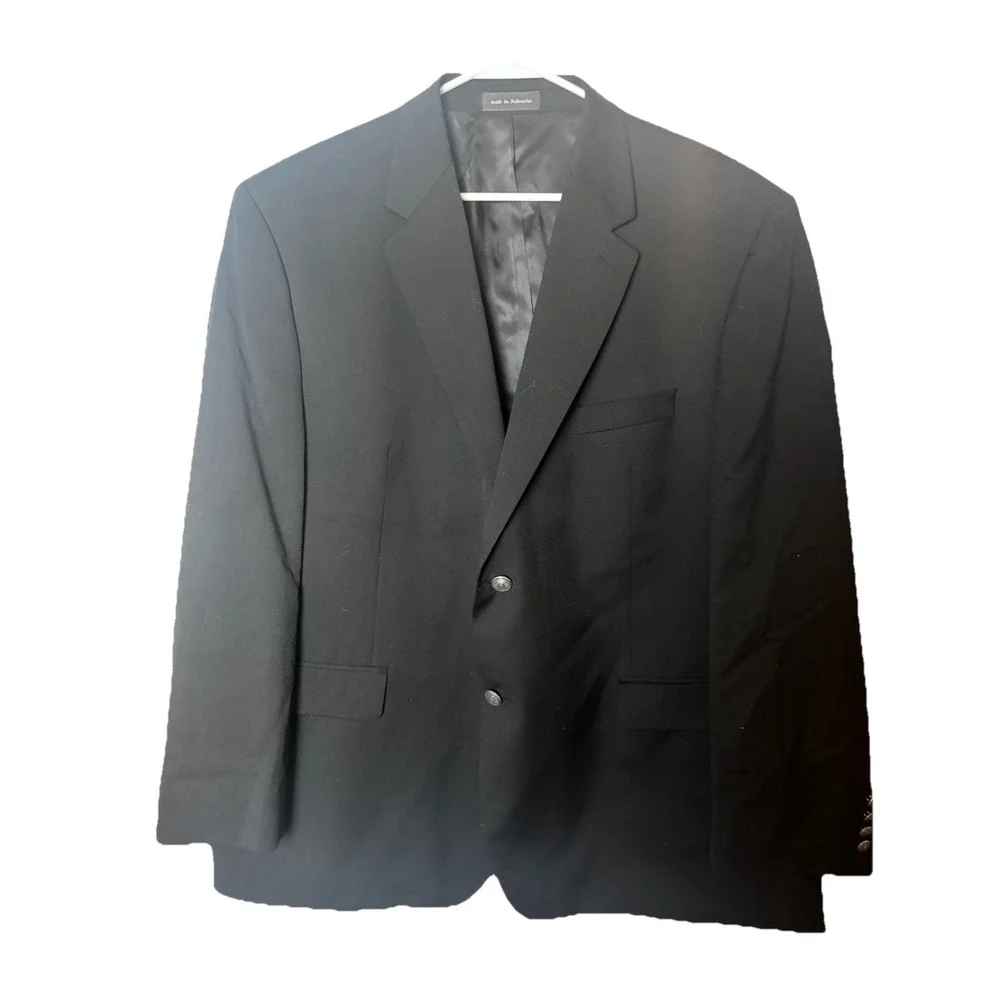 Ralph Lauren 50L Dark Navy 100% Wool 2 Btn Crest Silver Button Blazer